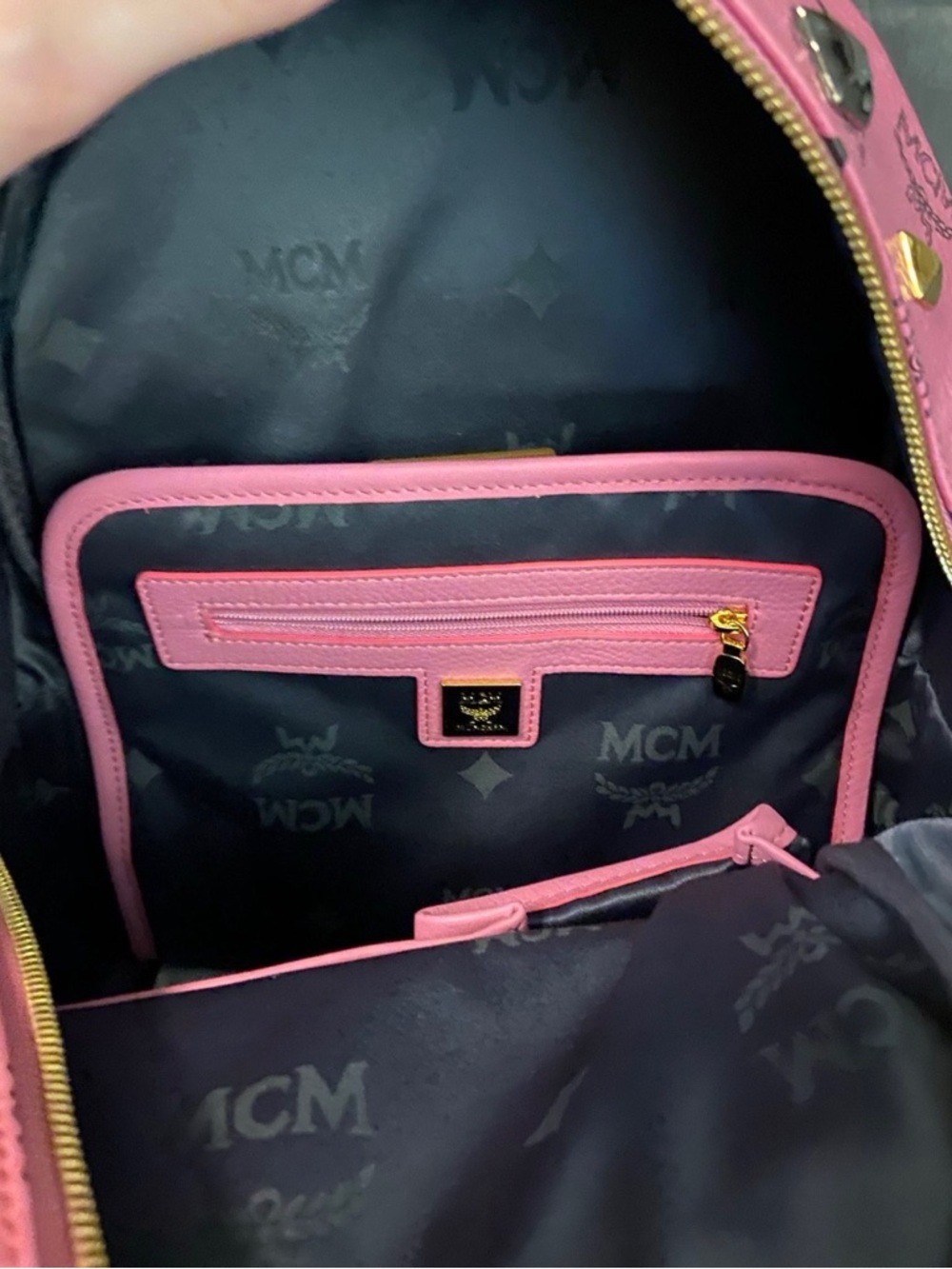 MCM Pink Leatherette Logo Studded Bag with Gold Hardware - Picture 5 of 8